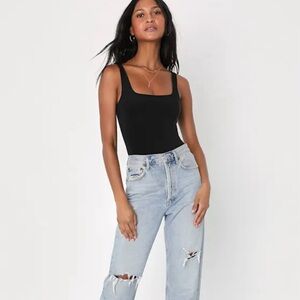 NWT Lulus sophisticated ease black knot square neck bodysuit- sz medium